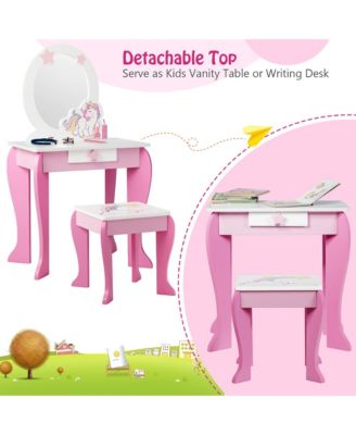 Kids Vanity Makeup Dressing Table Chair Set Wooden