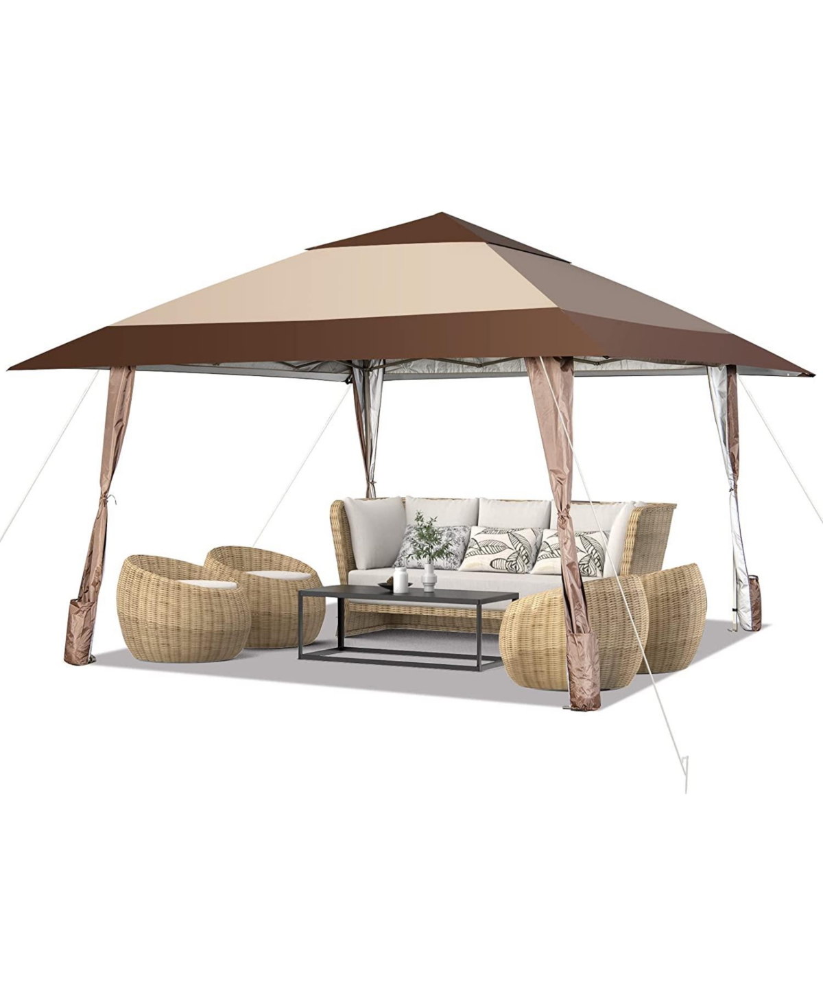 Sugift 13 x 13 Feet Pop-Up Patio Gazebo with Wheels-Coffee