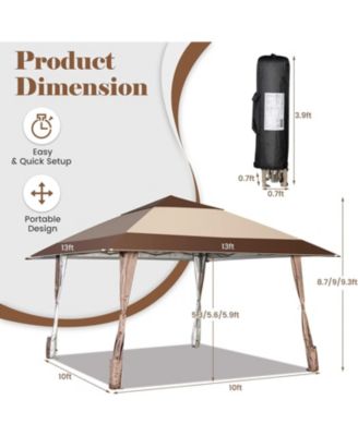 13 x 13 Feet Pop-Up Patio Gazebo with Wheels-Coffee