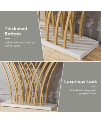 Modern Gold Console Table with Grid-Shaped Metal Base and 59-Inch Faux Marble Top for Entryway, Hallway or Living Room