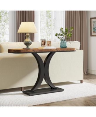 Modern Gold Console Table, 40 inch Narrow Entryway Foyer Table with Geometric Base, Rustic Hallway Accent Table for Living Room, Entrance