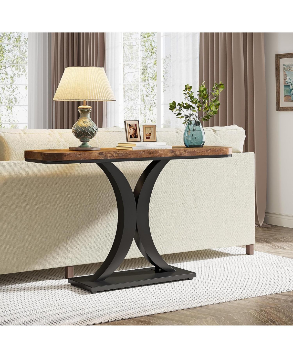 Tribesigns Modern Gold Console Table, inch Narrow Entryway Foyer Table with Geometric Base, Rustic Hallway Accent Table for Living Room, Entrance
