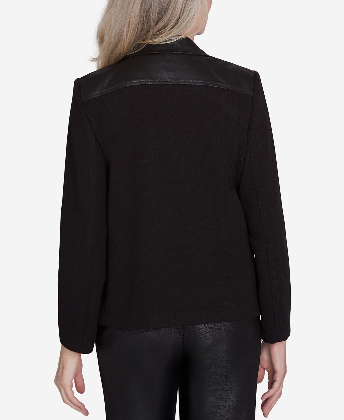 Alfred Dunner Petite Rue Rivoli Faux Leather Jacket with Knit Sleeves