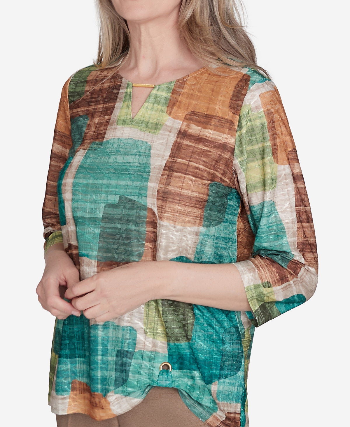 Alfred Dunner Petite Emerald Isle Color Blocking Texture Top