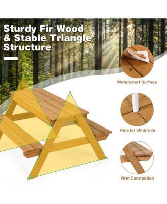 3-in-1 Kids Picnic Table Wooden Outdoor Sand & Water Table w/Umbrella Play Box es