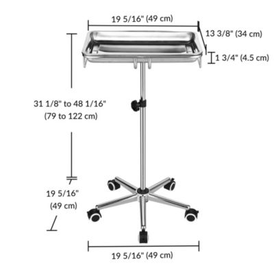 Mobile Mayo Stand Stainless Steel with Handle 2 Pack Trays on Wheels Adjustable Height for Medical Dental Salon Tattoo Lab