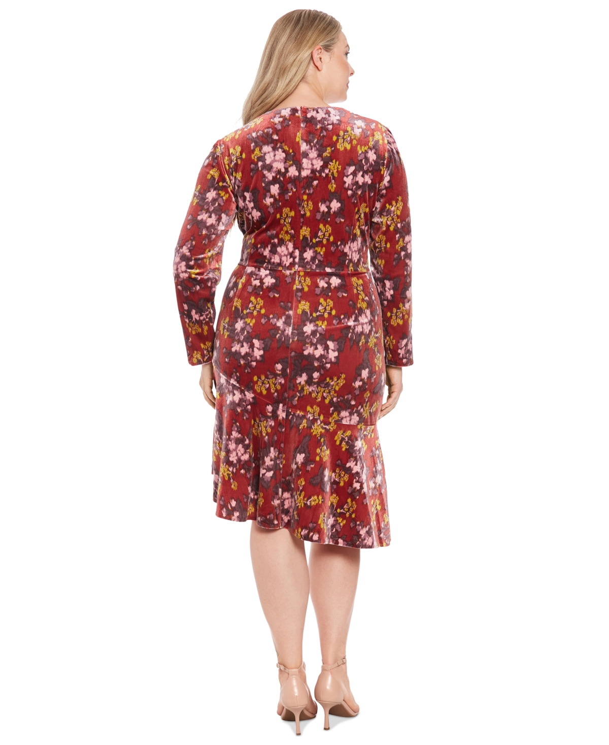 LONDON TIMES PLUS SIZE VELVET FLORAL FIT & FLARE DRESS 