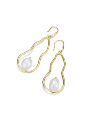 Very Stylish Sterling Silver with Gold Plating and Genuine Freshwater Pearl Elongated Dangling Earrings