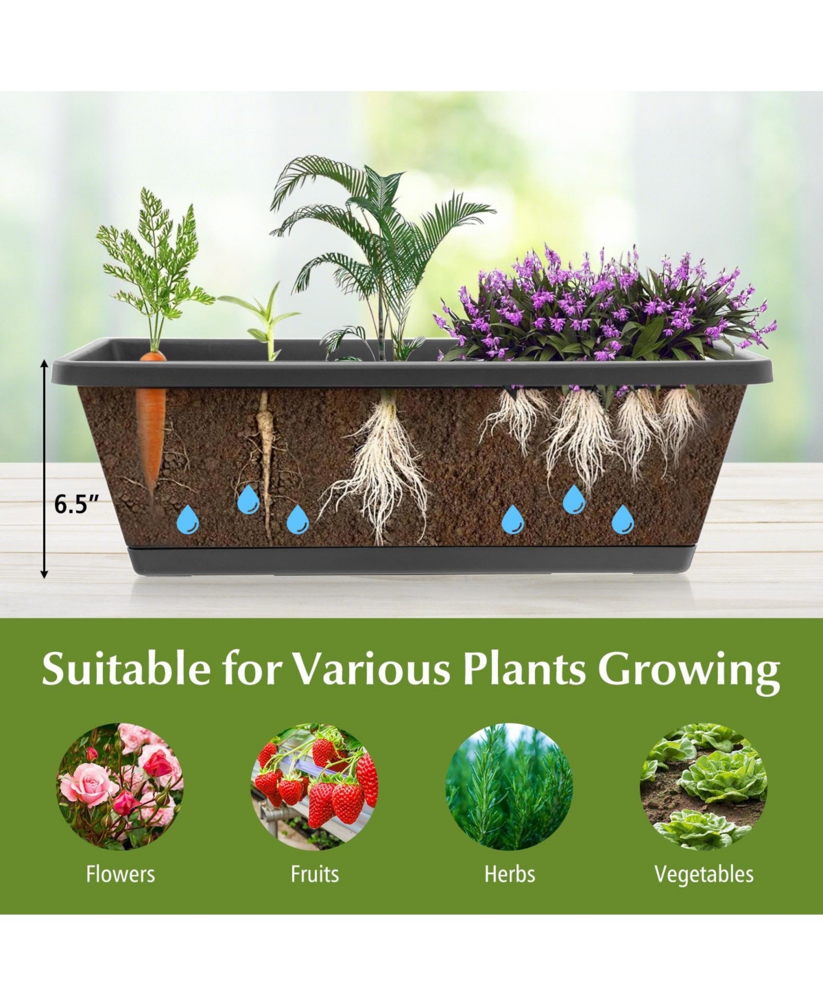 Skonyon Vertical Raised Garden Bed with 7 Planter Boxes and Storage Baskets- Black