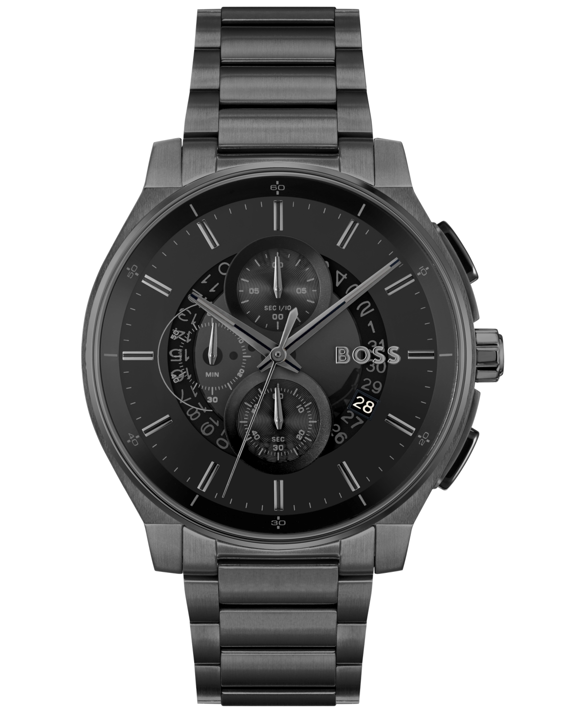 Men's Peak 2.0 Quartz Chrono Ionic Plated Black Steel Watch 45mm - Black