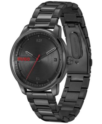 Men's Stamp Quartz Basic Ionic Plated Black Steel Watch 42mm