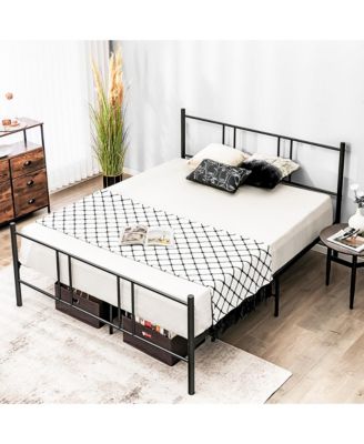 Queen Size Steel Platform Bed Frame Headboard Heavy-Duty Mattress Foundation