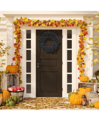 24 Inch Pre-lit Halloween Wreath with 35 Purple LED Lights