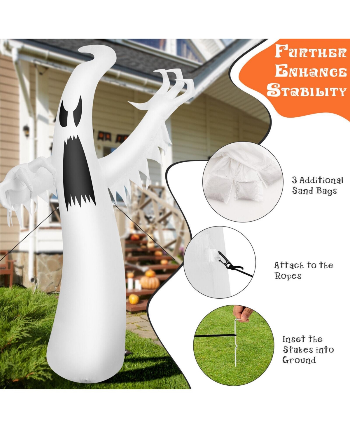 Skonyon 12 Feet Halloween Inflatable Ghost with Led Lights
