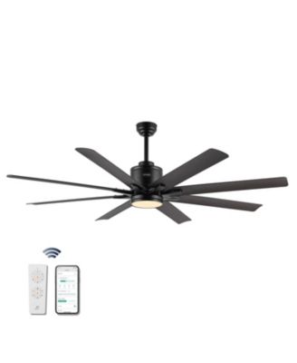 Octo 66" 1-Light Contemporary Industrial Iron/Plastic Mobile-App/Remote-Controlled 6-Speed Ceiling Fan with Integrated LED Light, Black/Neutral Brown Wood Finish