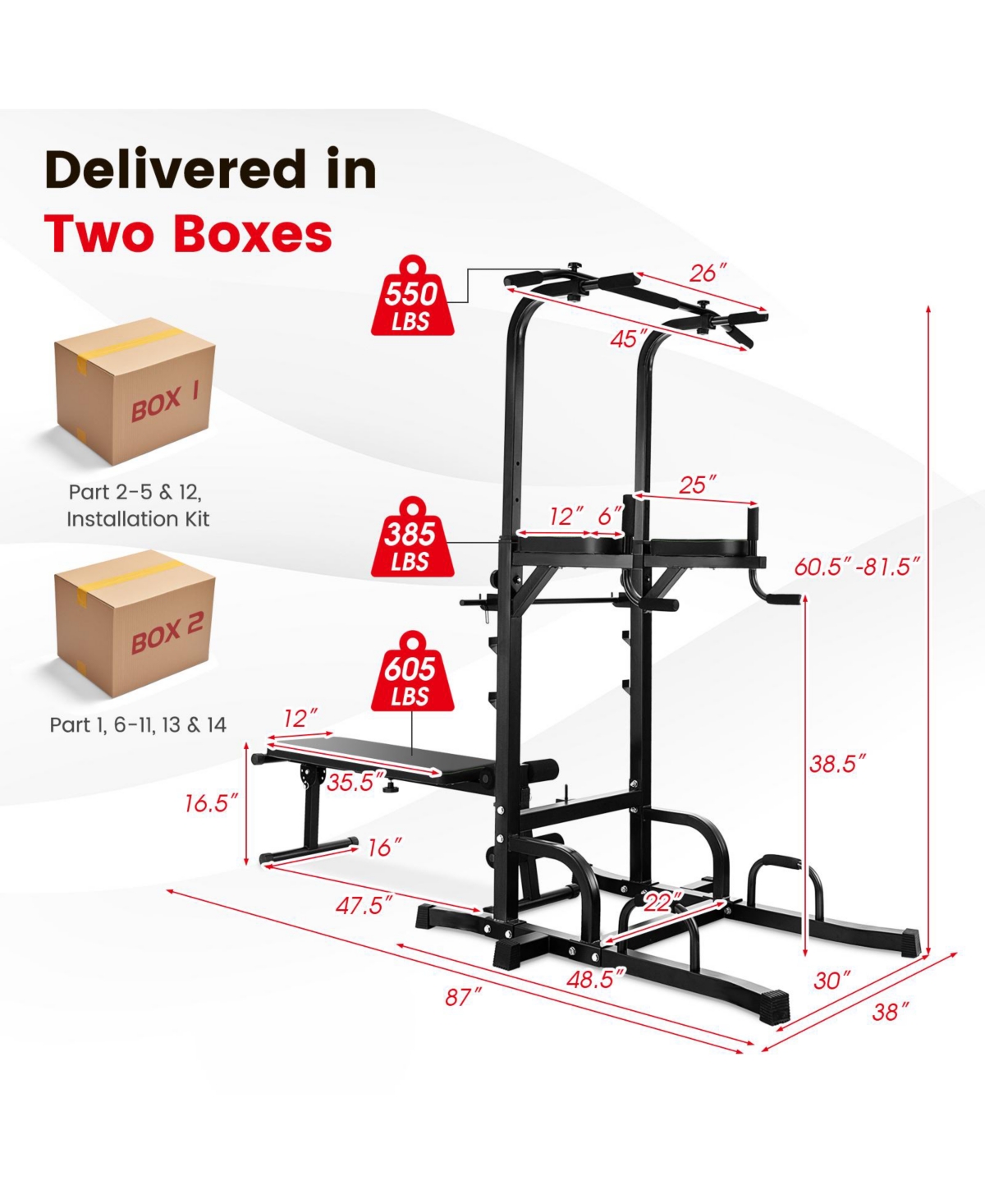 Skonyon Power Tower Pull Up Bar Stand with Adjustable Heights and Bench