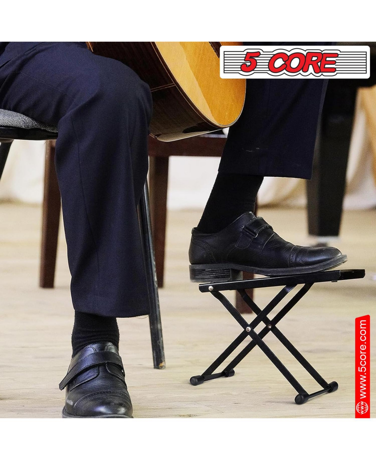 5 Core Guitar Foot Stool Height Adjustable Folding Leg Rest Portable Classical Footrest - Gfs Blk