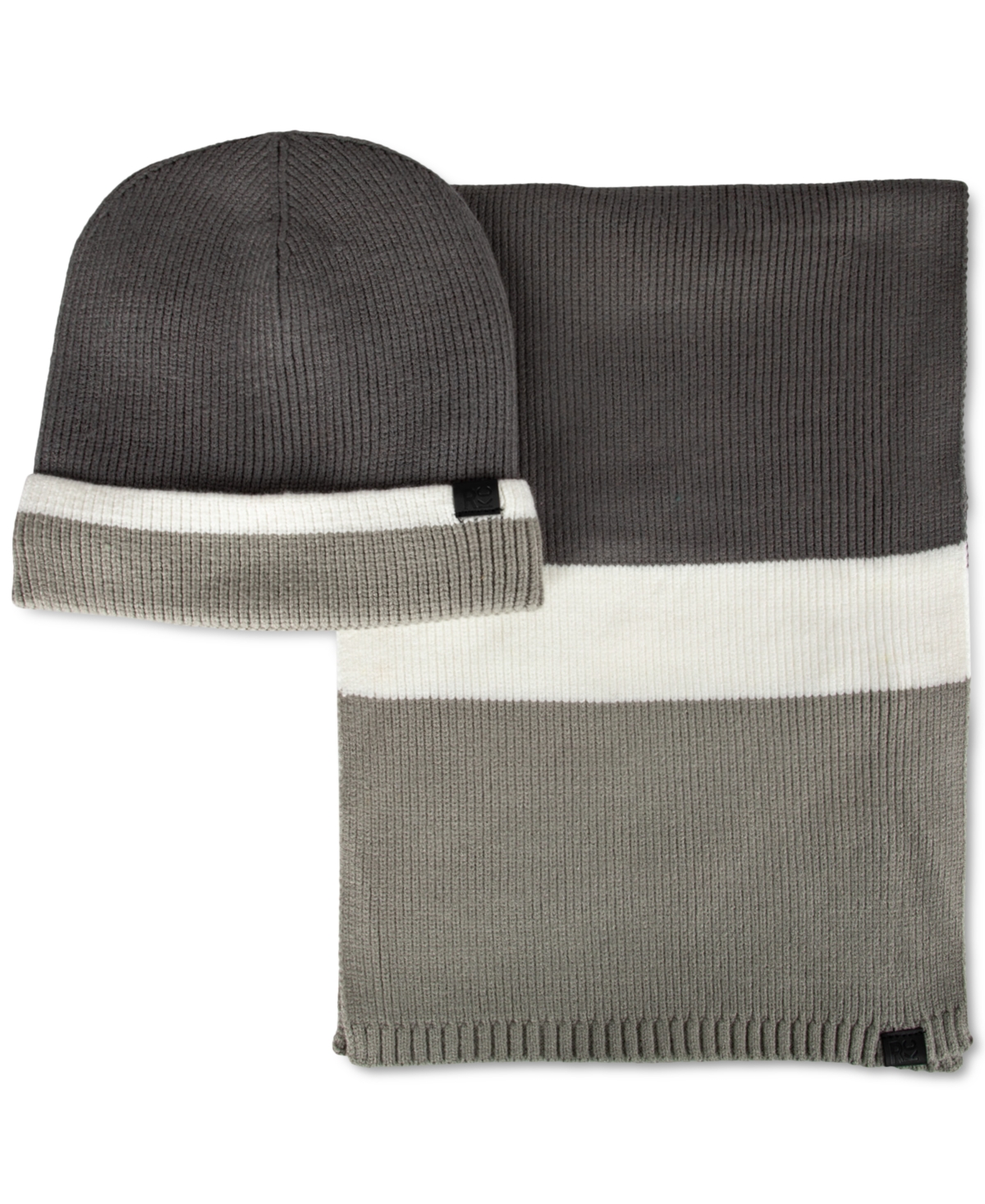 Kenneth Cole Reaction Men's Brushed Stripe Beanie & Scarf Set In Gray