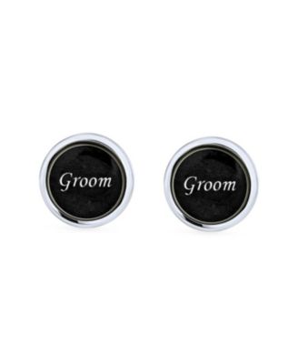 GROOM Script Words Round Black White Shirt Cuff Links Groomsmen Party Gift Brass Bullet Hinge Back