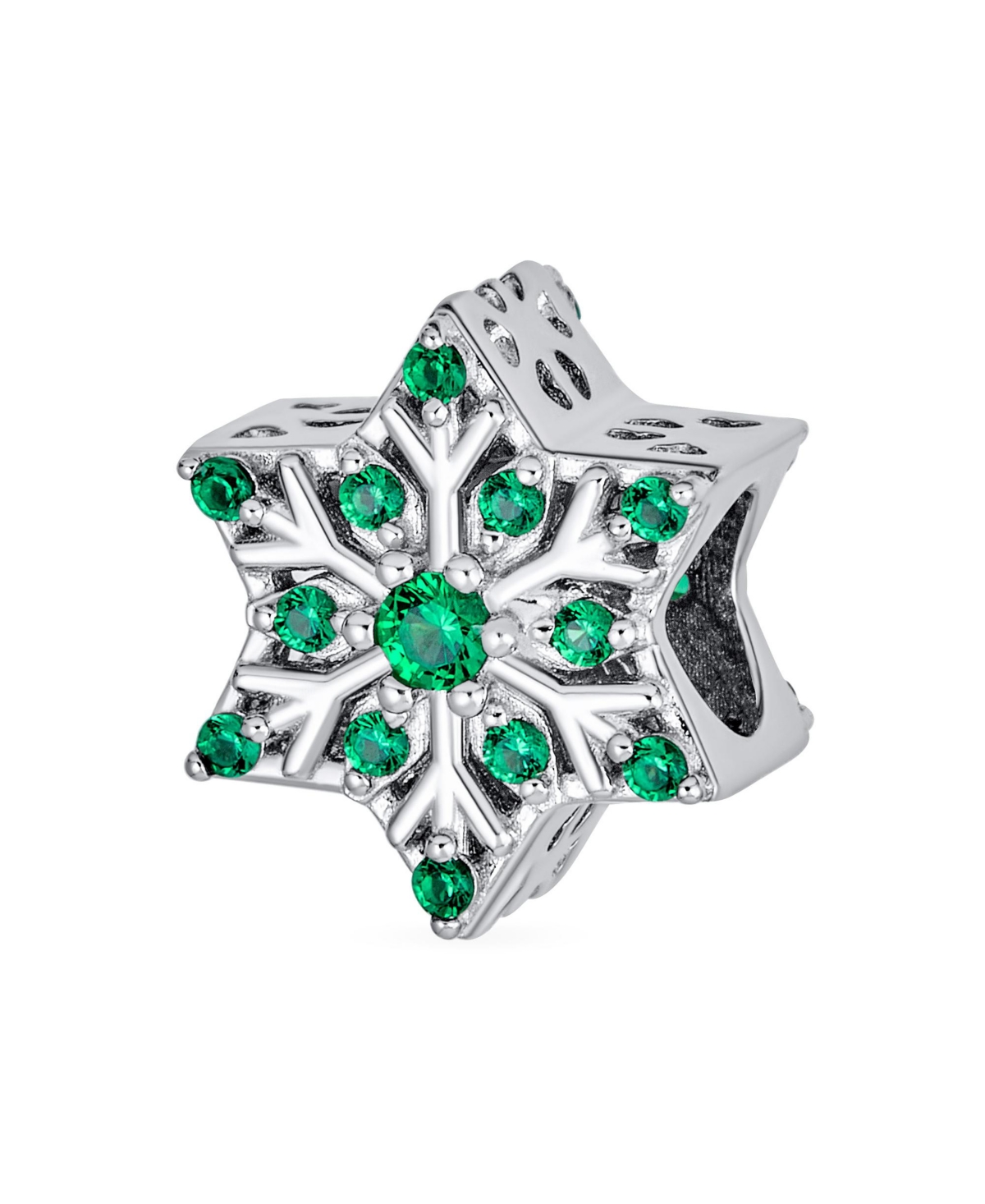Bling Jewelry Frozen Winter Holiday Party ChristmasCrystals Snowflake Bead Cz Charm For Women Sterling Silver For European Bracelet - Green