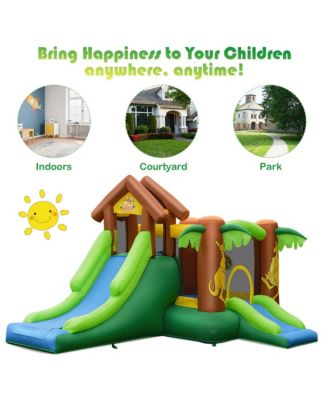 Inflatable Jungle Bounce House Kids Dual Slide Jumping Castle Bouncer