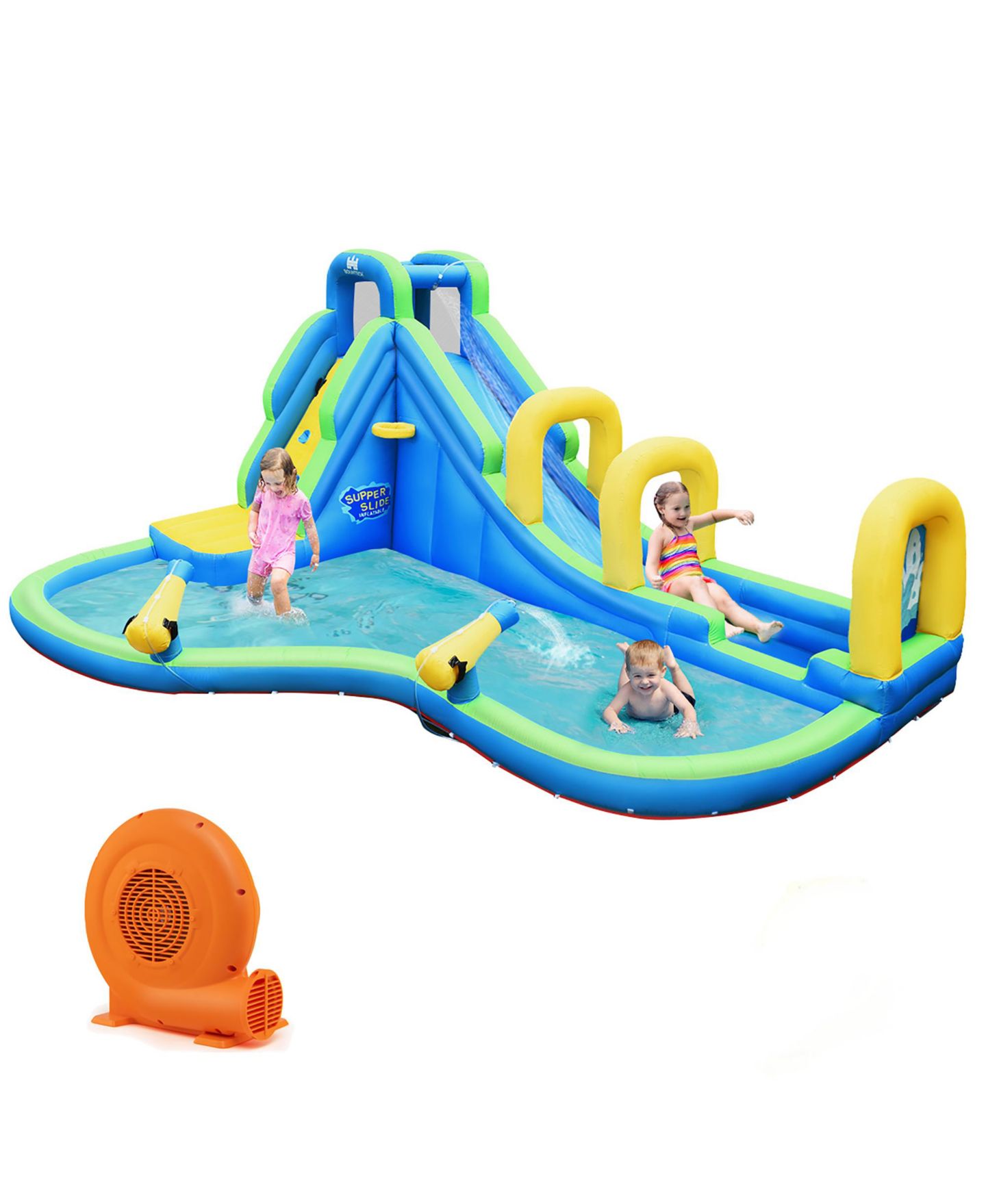Детская игрушка Costway Inflatable Water Slide Kids Bounce House Castle Splash Pool Without, цвет: Синий — фото 1