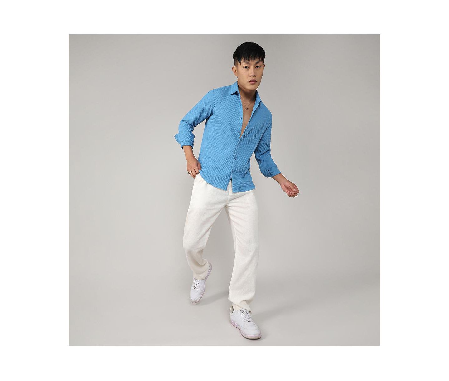 Мужская рубашка Cahoot Campus Sutra Sky Blue Textured Micro Buffalo Check, цвет: Синий — фото 6