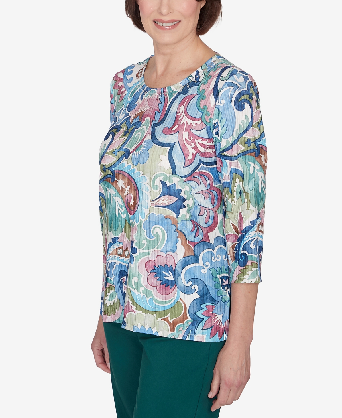 Alfred Dunner Petite Classics Scrollcolored Patterned Top