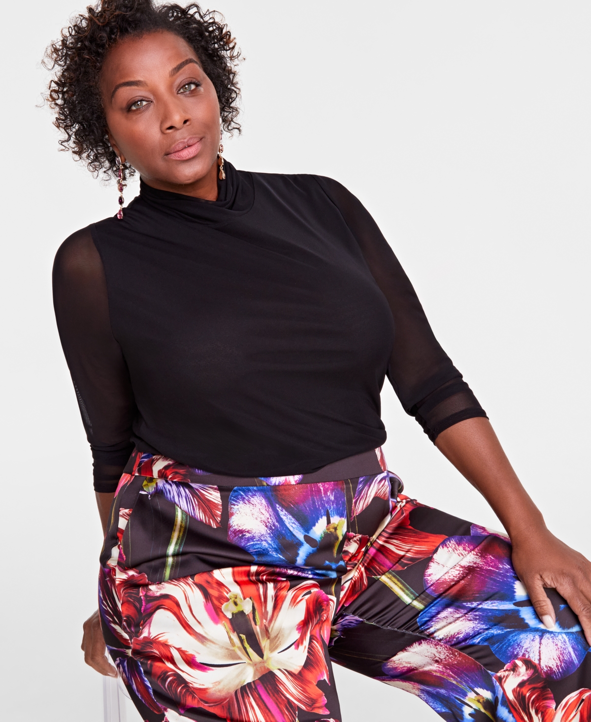 I.n.c. International Concepts Plus Size Mesh Turtleneck, Created for Macy's