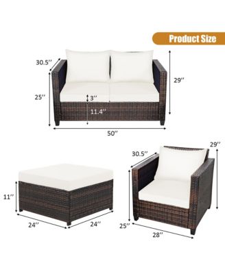 5PCS Patio Rattan Furniture Set Loveseat Sofa Ottoman Cushioned