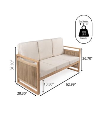 Arwen Modern Bohemian Roped Acacia Wood Outdoor Loveseat with Cushions