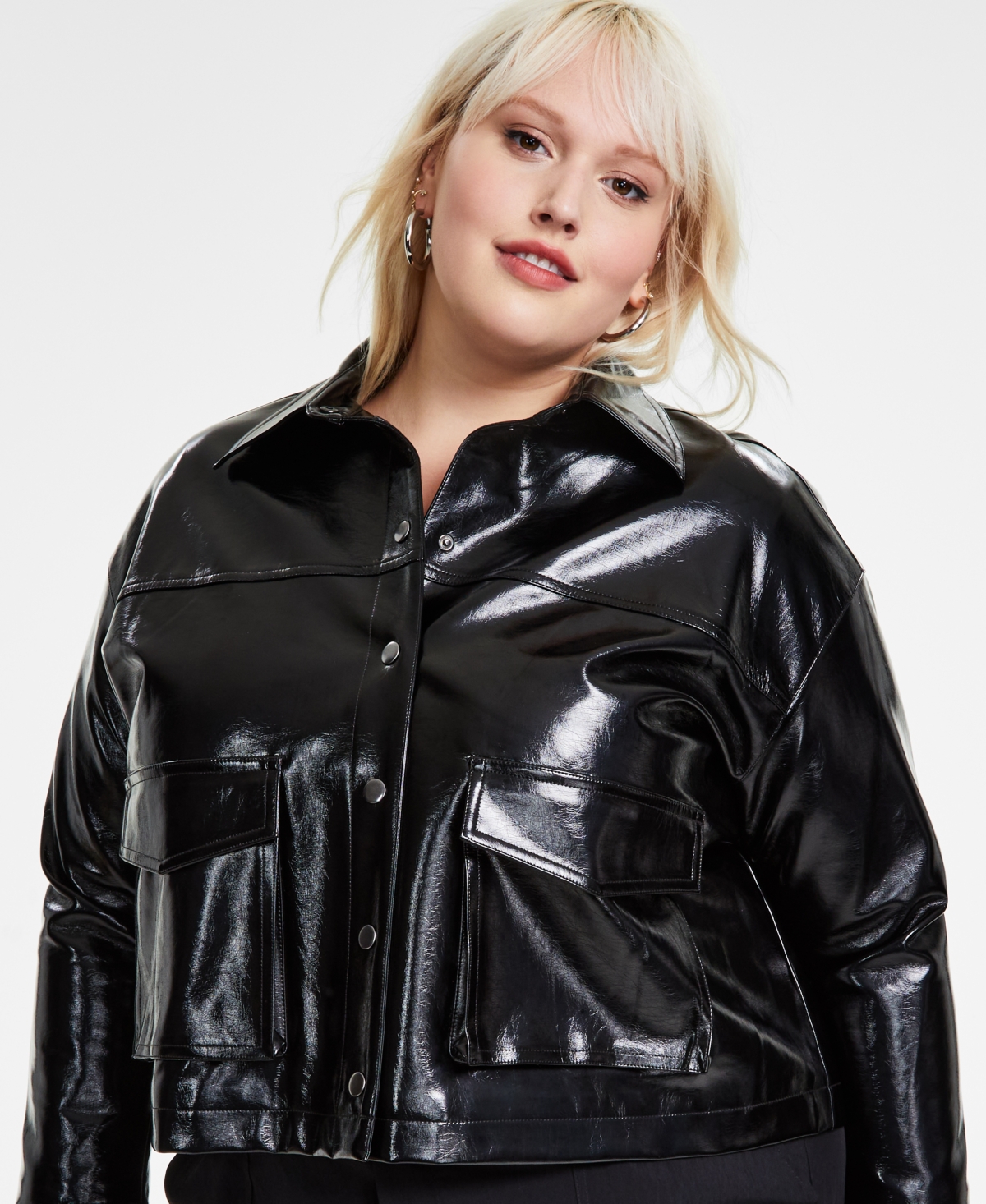 Bar Iii Trendy Plus Size Faux-Leather Snap-Front Jacket, Created for Macy's