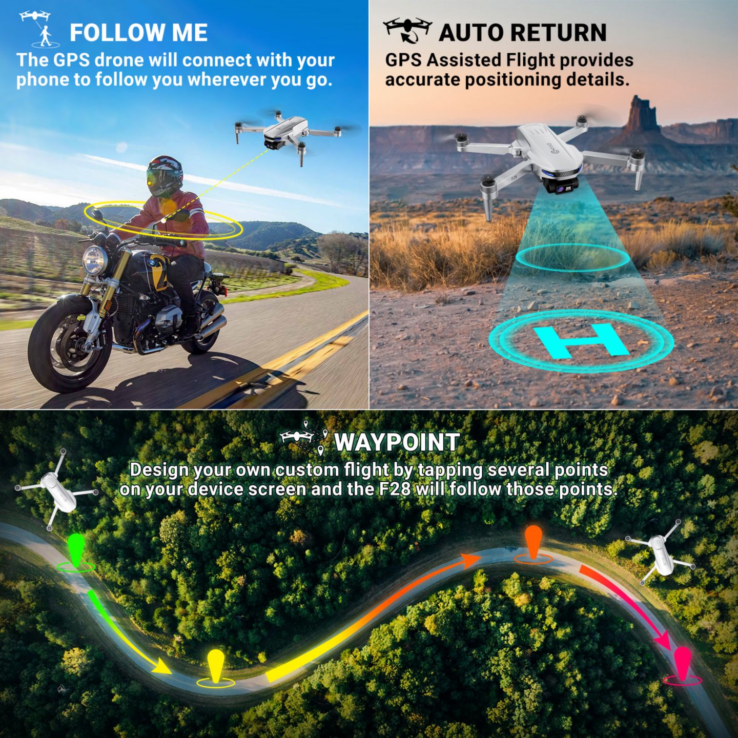 Детская игрушка Contixo F28 Foldable GPS Drone with 2K Full HD Camera, цвет: Серебряный — фото 3