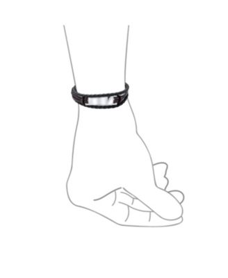 Black Rope Cord Brown leather Stacking Multi Strand Identification Name Bracelet Stainless Steel