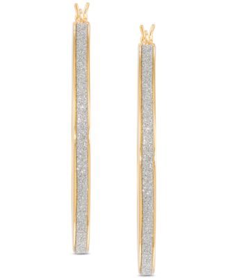 Glitter Medium Hoop Earrings in 14k Gold-Plated Sterling Silver, 1.57"