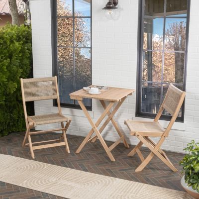 Javea Modern Coastal 3-Piece Acacia Wood Outdoor Folding Bistro Set