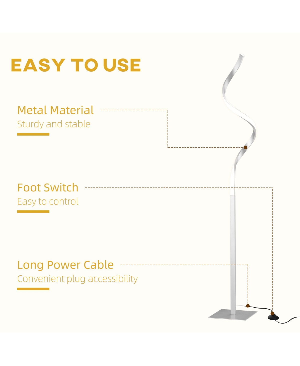 Streamdale Furniture Modern Led Floor Lamp with Warm White, Square Base, and Foot Switch