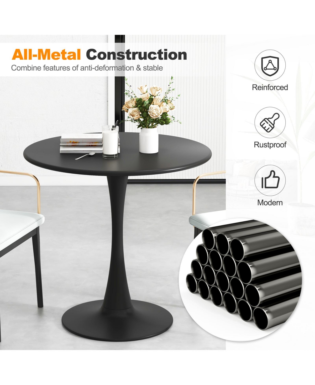 Skonyon Round Dining Table with Anti-Slip Pp Ring- Black