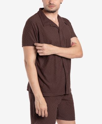 Men's Casual Textured Camp Collar Short Sleeve Button-Up Shirt