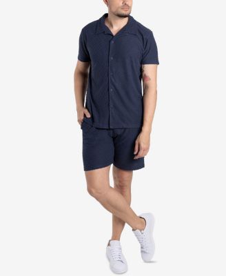 Men's Casual Textured Camp Collar Short Sleeve Button-Up Shirt