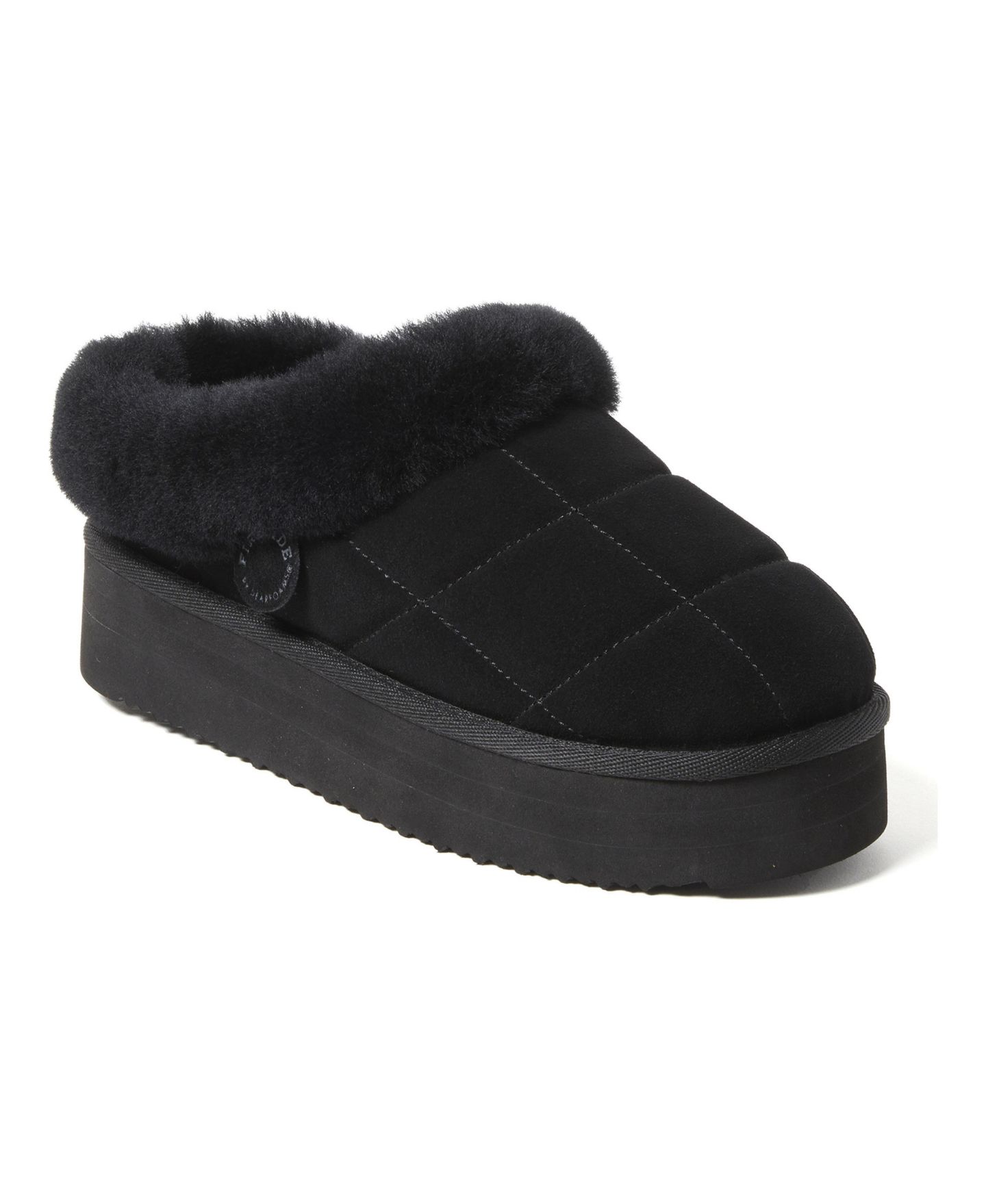 Женские сабо Dearfoams Fireside by Bendigo Genuine Shearling Quilted Platform Clog Slipper, цвет: Чёрный — фото 1