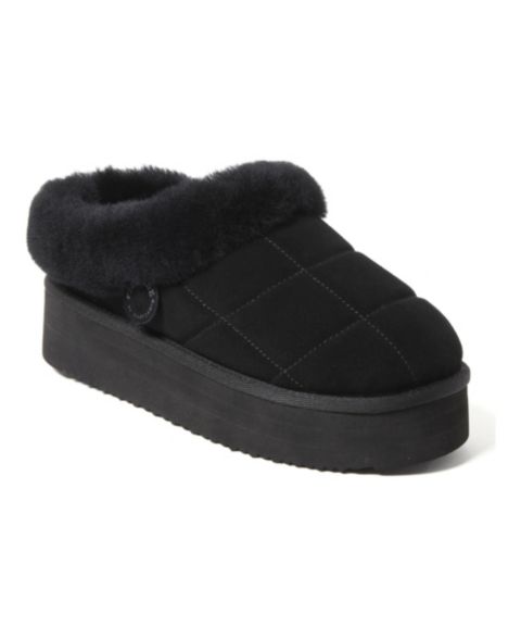Женские сабо Dearfoams Fireside by Bendigo Genuine Shearling Quilted Platform Clog Slipper, цвет: Чёрный