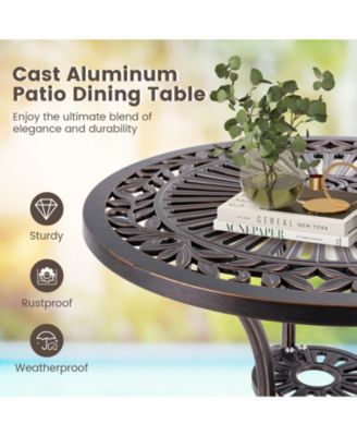 24 Inch Round Cast Aluminum Table Patio Dining Bistro Table with 2 Inch Umbrella Hole-Copper