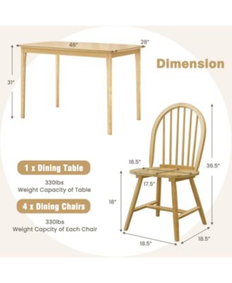 5 Pieces Wooden Dining Table Set with 4 Windsor Chairs