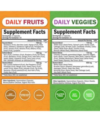Daily Fruits and Veggies Supplement for Women and Men - 47 Whole Food Fruits and Vegetables - Diverse Natural Balance of Vitamins Minerals and Noni - 180 Fruit Capsules, 180 Veggie Capsules (2 Pack)