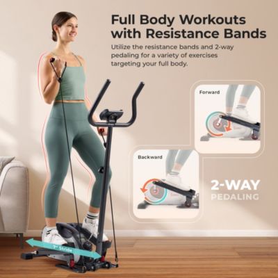 SMART Compact Elliptical Cross Trainer with Handlebar and Exercise Bands, Magnetic Resistance, Bluetooth & SunnyFit App Connectivity