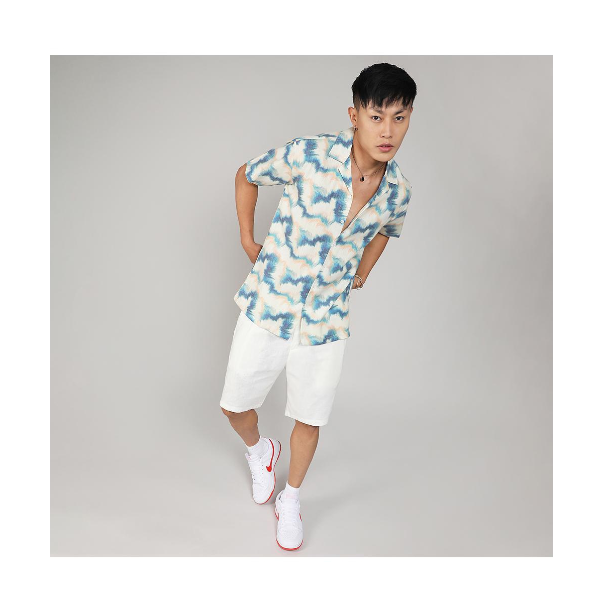 Campus Sutra Men's Navy Blue & OffOmbre Lined Shirt - White