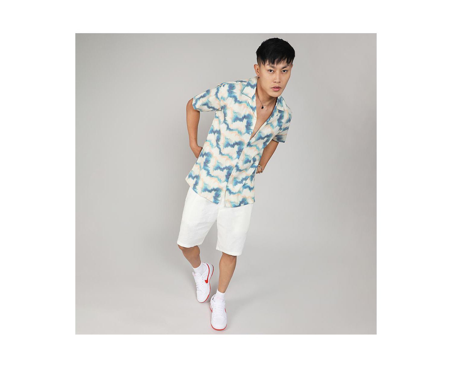 Men's Navy Blue & Off-White Ombre Lined Shirt