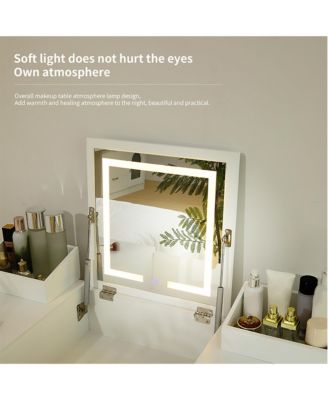 LED Vanity Desk with Mirror, Power Outlet, and Storage