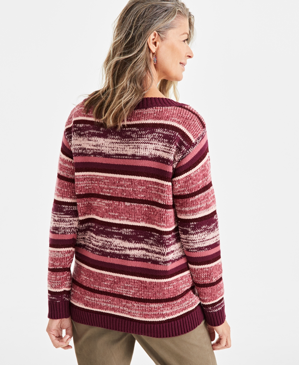 Style & Co Petite Stella Striped Metallic Sweater, Created For Macy's In Stella Bry Tres